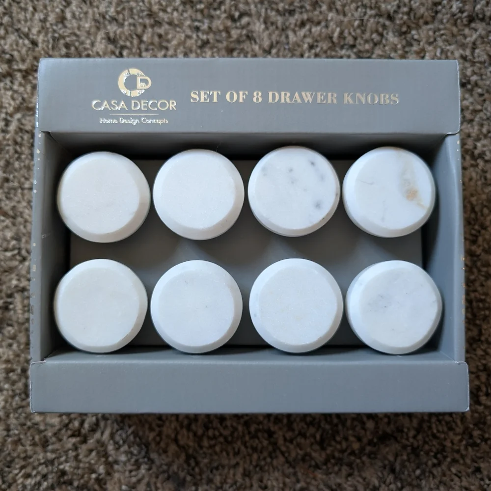 Casa Decor White Marble Drawer Knobs Set of 8